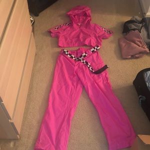 80s pink parachute jump suit